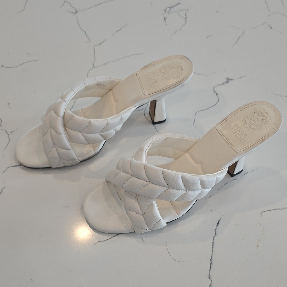 Vince Camuto White Quilted Heeled Sandals, Minimal Wear & In Excellent Condition
